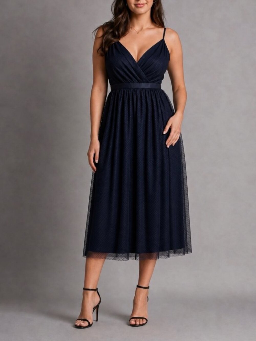 Express Tulle Midi Dress XL Dark Blue Spaghetti Strap Party Prom Wedding Guest
